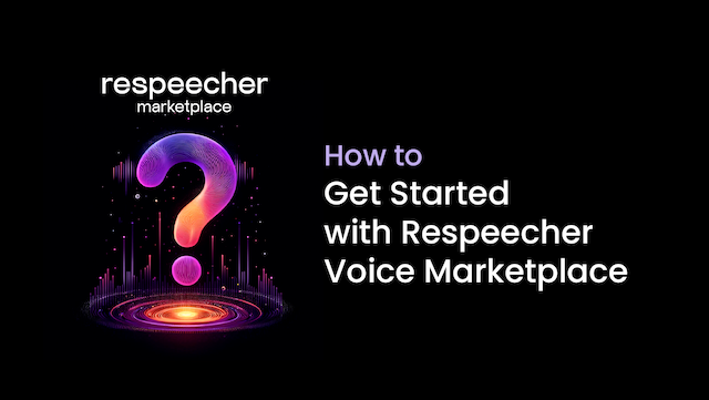 A vibrant cosmic background with a central glowing question mark symbolizing inquiry. Text reads 'How to Get Started with Respeecher Voice Marketplace'