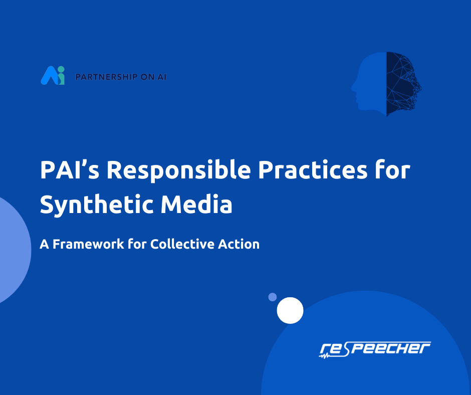 Respeecher logo alongside PAI's emblem, symbolizing their commitment to ethical synthetic media and responsible AI practices