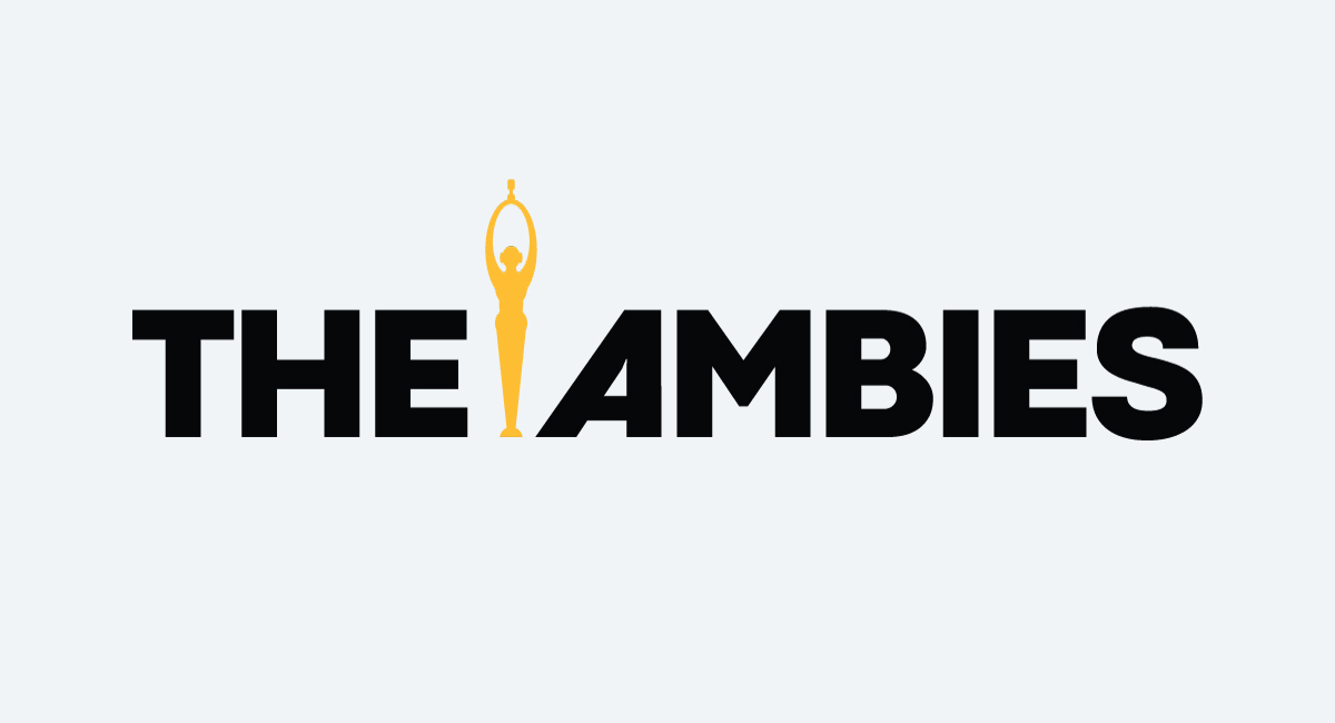 The Ambies logo on a white background - represents the innovative approach of AI voice generator technology in the future of podcasting.
