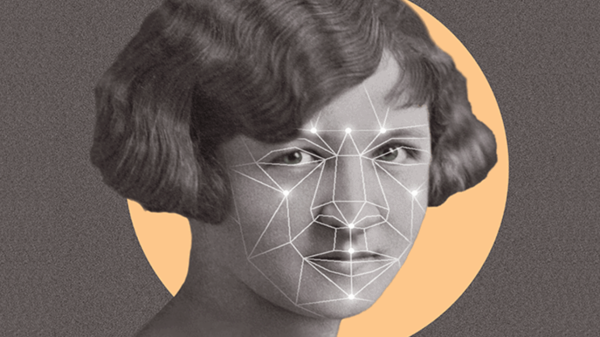 Woman's face with digital facial mapping overlay, representing the ethical applications of voice cloning to counter deepfake voice technology.